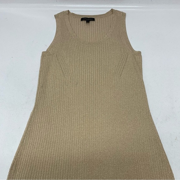Express Ribbed Knit Midi Dress Medium Tall ‎ Gold Metallic Sparkle Sleeveless - Picture 7 of 10